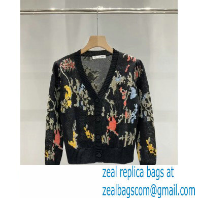 dior Black Hemp Jacquard with Multicolor Dior Petites Fleurs Motif cardigan 2023 - Click Image to Close