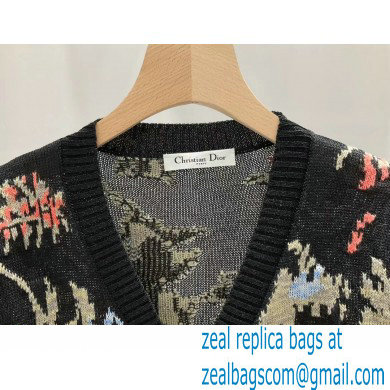 dior Black Hemp Jacquard with Multicolor Dior Petites Fleurs Motif cardigan 2023