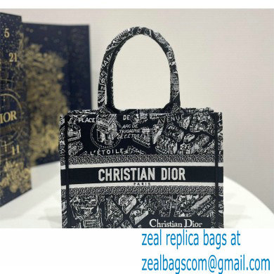 dior Black and White Plan de Paris Embroidery small book tote bag 2023 - Click Image to Close