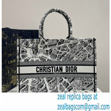 dior White and Black Plan de Paris Embroidery large book tote bag 2023