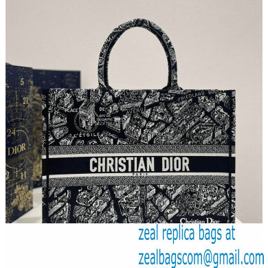 dior black and white Plan de Paris Embroidery large book tote bag 2023