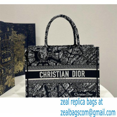 dior black and white Plan de Paris Embroidery medium book tote bag 2023