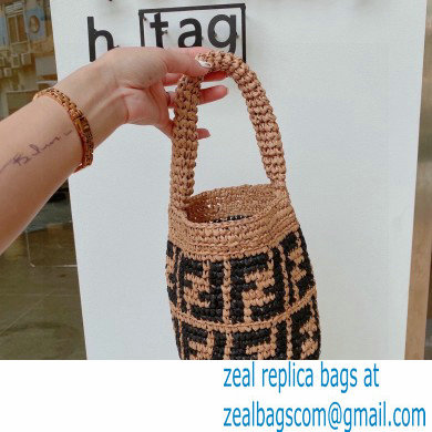 fendi ff logo printed raffia bucket bag 2023