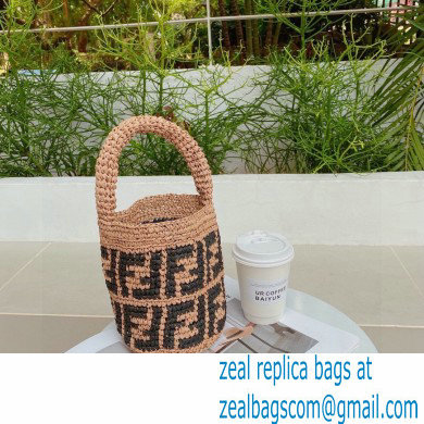 fendi ff logo printed raffia bucket bag 2023