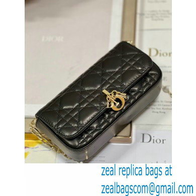 lady dior Latte Cannage Lambskin Phone Pouch BLACK 2023