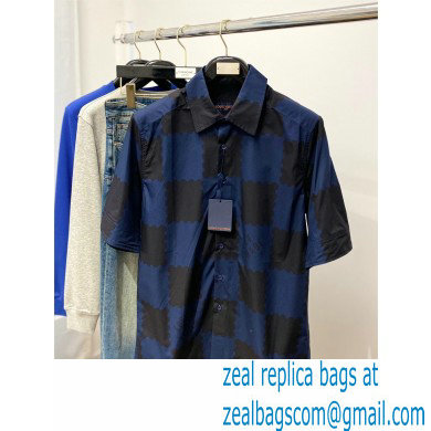 louis vuitton MEN'S black/blue short sleeve Shirt 2023 - Click Image to Close