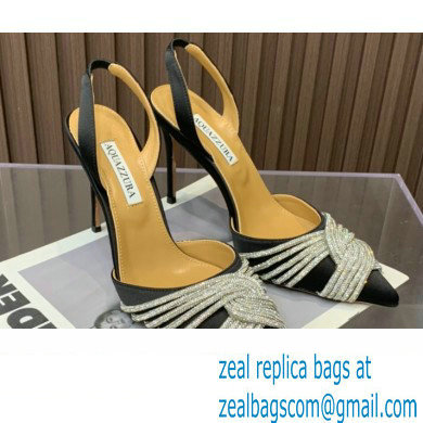 Aquazzura Heel 10.5cm Gatsby Sling Satin Slingback Black 2023 - Click Image to Close