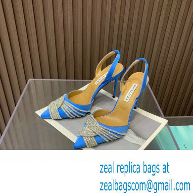 Aquazzura Heel 10.5cm Gatsby Sling Satin Slingback Blue 2023