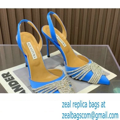 Aquazzura Heel 10.5cm Gatsby Sling Satin Slingback Blue 2023 - Click Image to Close