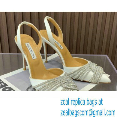 Aquazzura Heel 10.5cm Gatsby Sling Satin Slingback White 2023 - Click Image to Close