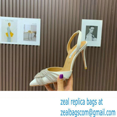 Aquazzura Heel 10.5cm Gatsby Sling Satin Slingback White 2023 - Click Image to Close