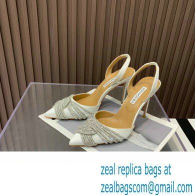 Aquazzura Heel 10.5cm Gatsby Sling Satin Slingback White 2023 - Click Image to Close