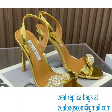 Aquazzura Heel 10.5cm Love Bubble Crystal-embellished Sandals Gold 2023 - Click Image to Close