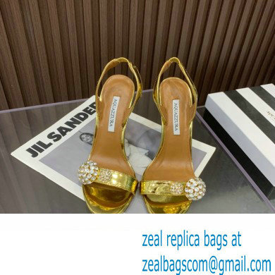 Aquazzura Heel 10.5cm Love Bubble Crystal-embellished Sandals Gold 2023 - Click Image to Close