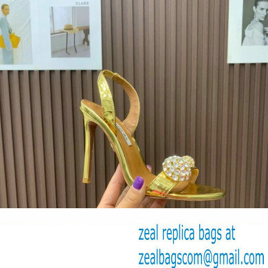 Aquazzura Heel 10.5cm Love Bubble Crystal-embellished Sandals Gold 2023