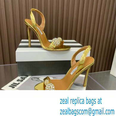 Aquazzura Heel 10.5cm Love Bubble Crystal-embellished Sandals Gold 2023 - Click Image to Close