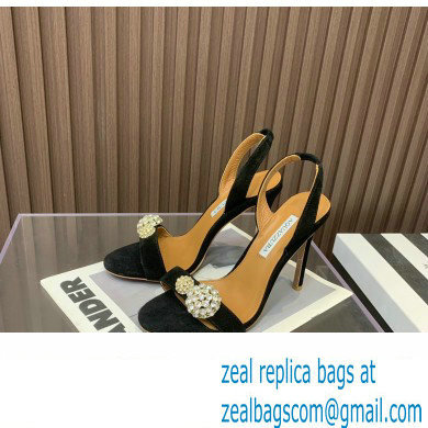 Aquazzura Heel 10.5cm Love Bubble Crystal-embellished Sandals Suede Black 2023 - Click Image to Close