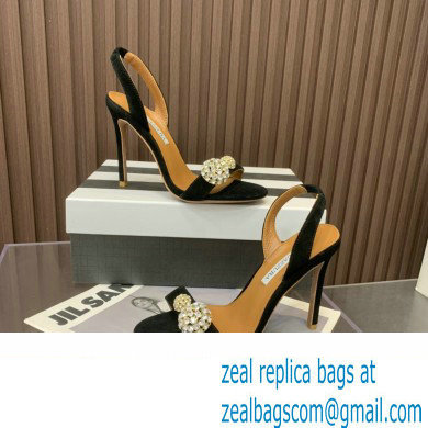 Aquazzura Heel 10.5cm Love Bubble Crystal-embellished Sandals Suede Black 2023 - Click Image to Close