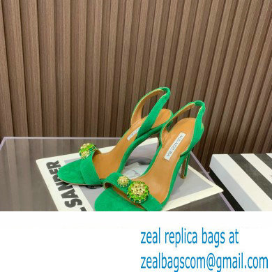 Aquazzura Heel 10.5cm Love Bubble Crystal-embellished Sandals Suede Green 2023