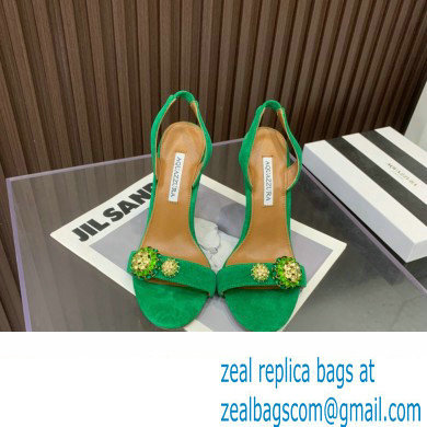 Aquazzura Heel 10.5cm Love Bubble Crystal-embellished Sandals Suede Green 2023 - Click Image to Close