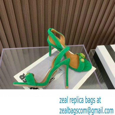 Aquazzura Heel 10.5cm Love Bubble Crystal-embellished Sandals Suede Green 2023 - Click Image to Close