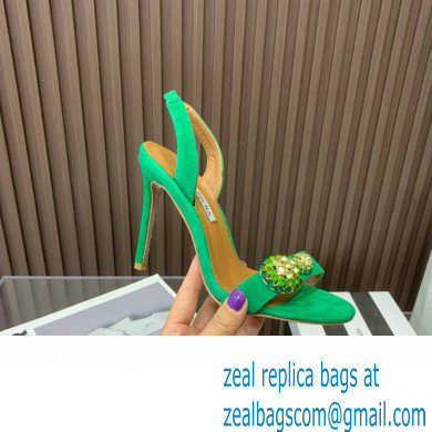 Aquazzura Heel 10.5cm Love Bubble Crystal-embellished Sandals Suede Green 2023 - Click Image to Close