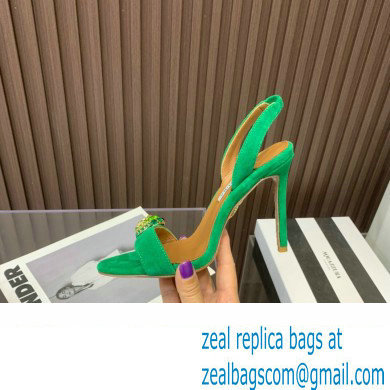 Aquazzura Heel 10.5cm Love Bubble Crystal-embellished Sandals Suede Green 2023