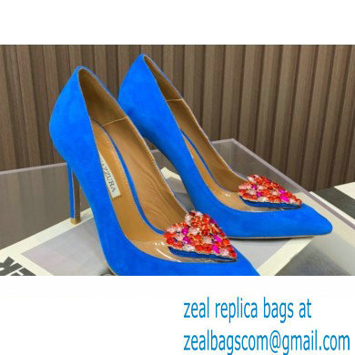 Aquazzura Heel 10.5cm Love Me Pumps Suede Blue 2023