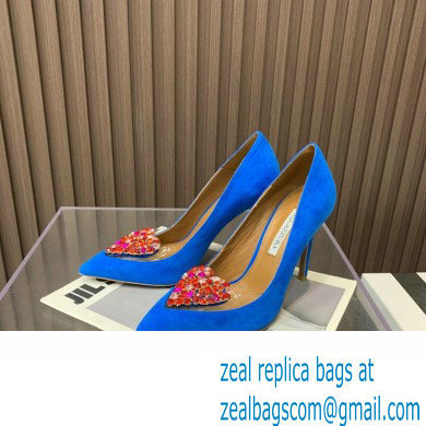 Aquazzura Heel 10.5cm Love Me Pumps Suede Blue 2023