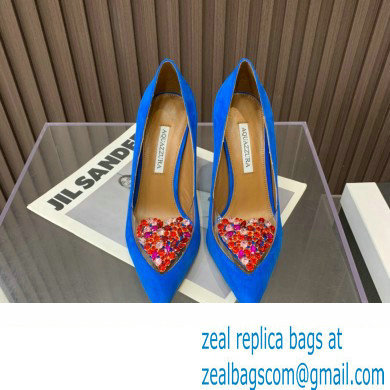 Aquazzura Heel 10.5cm Love Me Pumps Suede Blue 2023