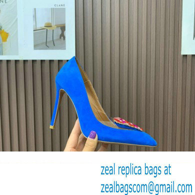 Aquazzura Heel 10.5cm Love Me Pumps Suede Blue 2023 - Click Image to Close