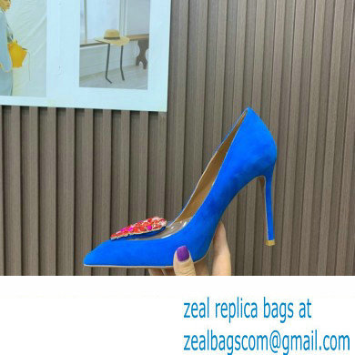 Aquazzura Heel 10.5cm Love Me Pumps Suede Blue 2023