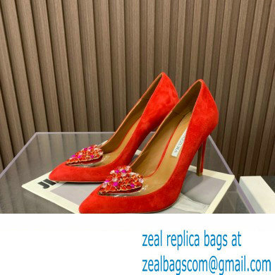 Aquazzura Heel 10.5cm Love Me Pumps Suede Red 2023