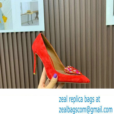 Aquazzura Heel 10.5cm Love Me Pumps Suede Red 2023