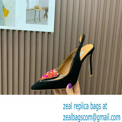 Aquazzura Heel 10.5cm Love Me Sling Suede Black 2023