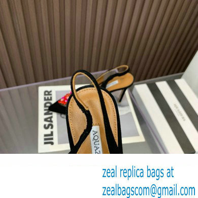 Aquazzura Heel 10.5cm Love Me Sling Suede Black 2023