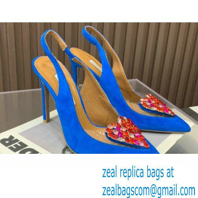 Aquazzura Heel 10.5cm Love Me Sling Suede Blue 2023