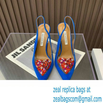 Aquazzura Heel 10.5cm Love Me Sling Suede Blue 2023