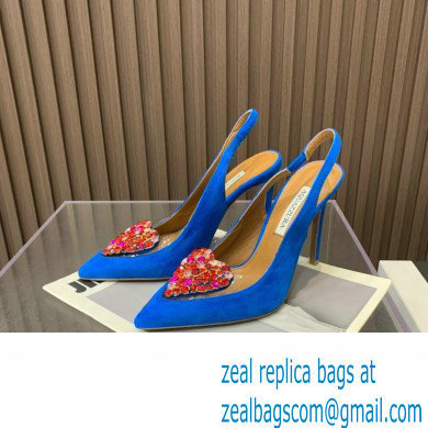 Aquazzura Heel 10.5cm Love Me Sling Suede Blue 2023