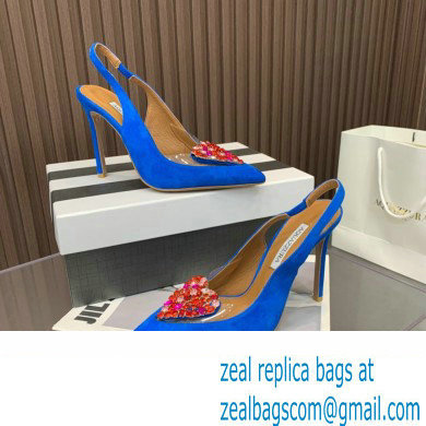 Aquazzura Heel 10.5cm Love Me Sling Suede Blue 2023