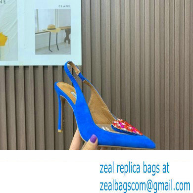 Aquazzura Heel 10.5cm Love Me Sling Suede Blue 2023