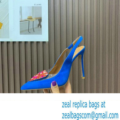 Aquazzura Heel 10.5cm Love Me Sling Suede Blue 2023