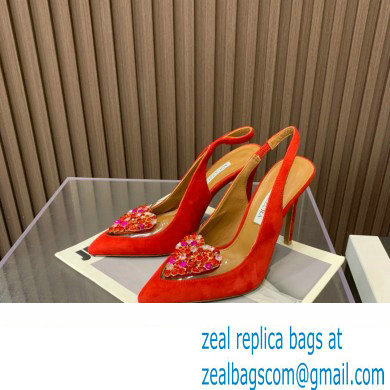 Aquazzura Heel 10.5cm Love Me Sling Suede Red 2023