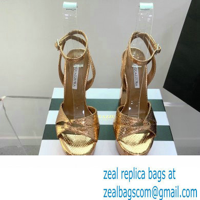 Aquazzura Heel 14cm Sinner Plateau Platform Sandals Gold 2023