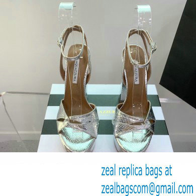 Aquazzura Heel 14cm Sinner Plateau Platform Sandals Silver 2023