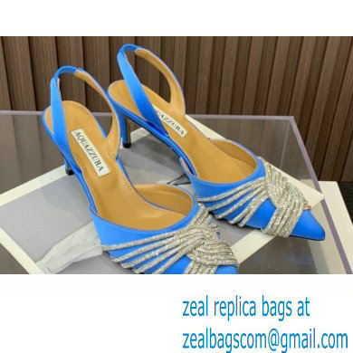 Aquazzura Heel 6.5cm Gatsby Sling Satin Slingback Blue 2023