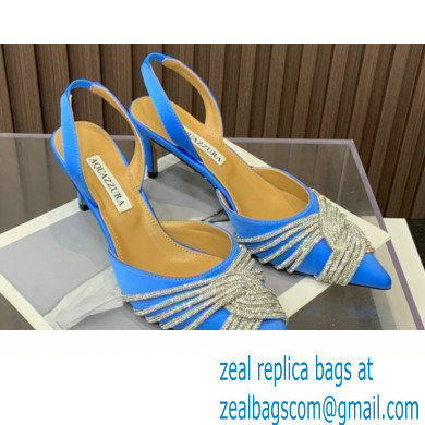 Aquazzura Heel 6.5cm Gatsby Sling Satin Slingback Blue 2023 - Click Image to Close