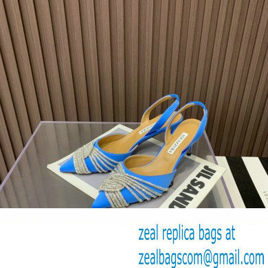 Aquazzura Heel 6.5cm Gatsby Sling Satin Slingback Blue 2023 - Click Image to Close