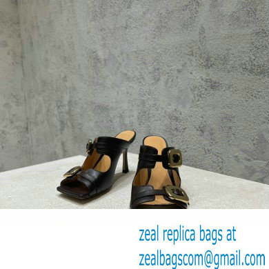 Bottega Veneta Heel 9.5cm Leather Stretch Buckle Mules Sandals Black 2023 - Click Image to Close