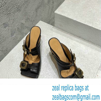 Bottega Veneta Heel 9.5cm Leather Stretch Buckle Mules Sandals Black 2023 - Click Image to Close